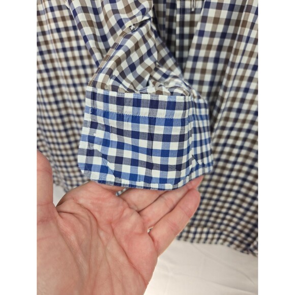 Paul & Shark Yacht Club Ocean Team Blue Brown White Checked Button Down 3X - Picture 6 of 9